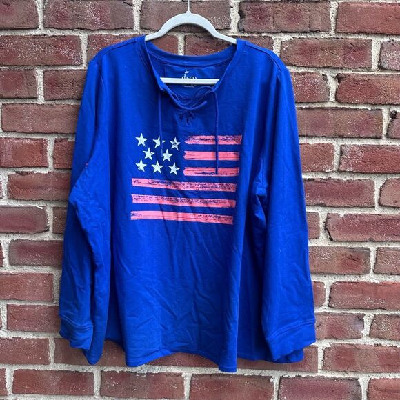 Denim & Co. Active Americana Flag French Terry Sweatshirt 3X NEW - Picture 1 of 6